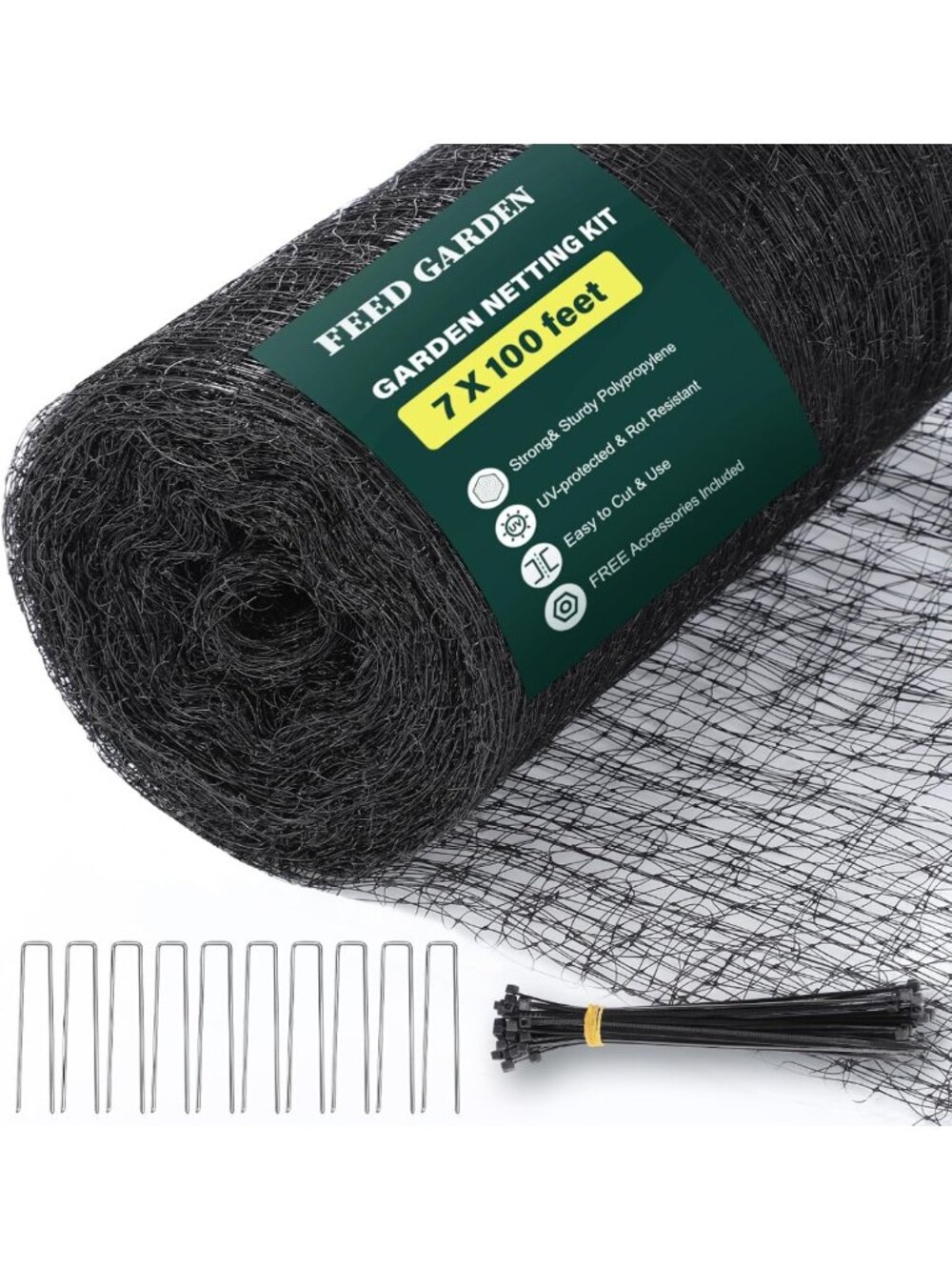 UV-Protected Garden Netting - 7x100ft Bird & Deer Fence with Stakes & Zip Ties